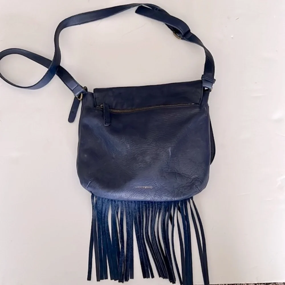 Lucky Brand Blue Fringed Leather Shoulder Bag